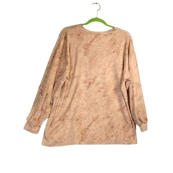 Top Women's 1X Stone Wash Pink Tan Gathered Long Sleeve Sweatshirt Lightweight - Picture 2 of 8